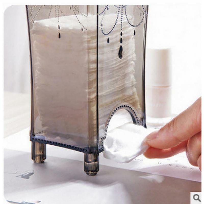 Boîte de rangement en plastique pour démaquillants de bureau, anti-poussière, avec couvercle, pour tampons de coton, accessoires et outils de maquillage