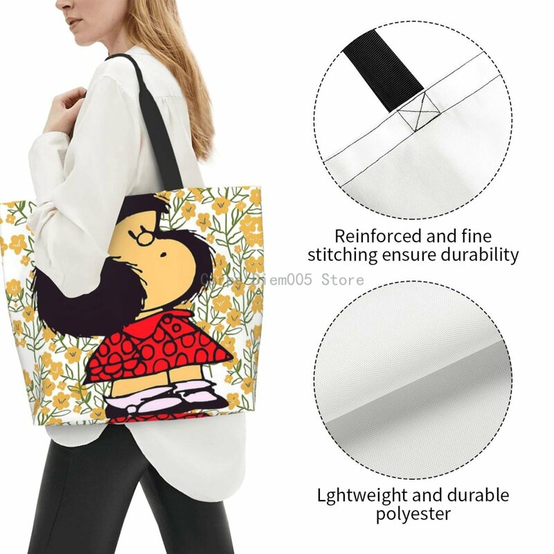 Mafalda bolso de hombro de gran capacidad para mujer, bolsa de mano para compras y comestibles