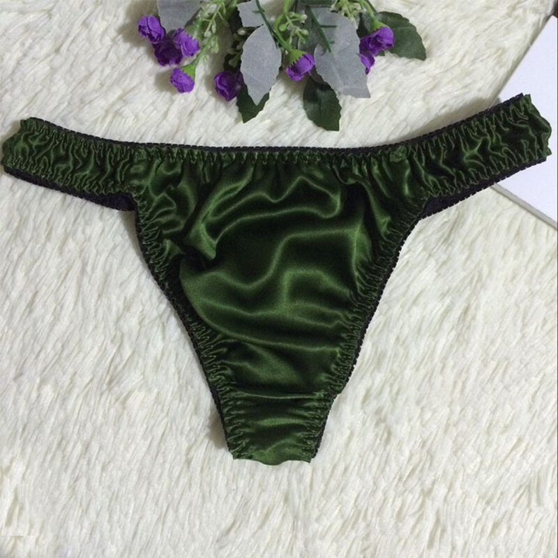 Sexy Men Thongs Silk Satin Underwear Man Bulge Pouch G-strings Soft Smooth Panties Comfortable Underpants Elastic Solid Knickers