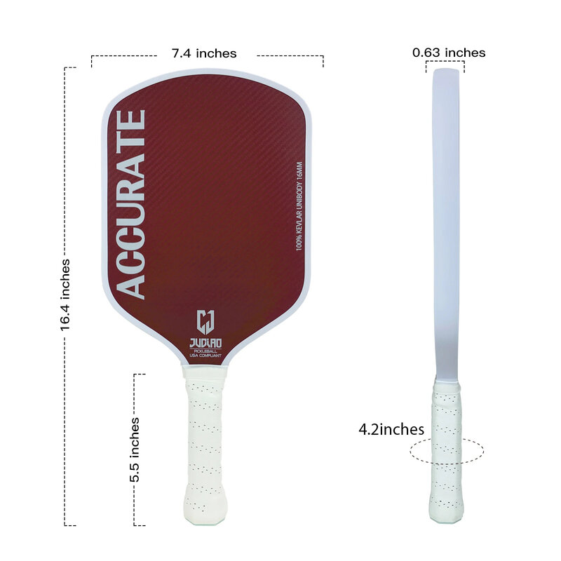 JUCIAO-Kevlar Pickleball Paddle com High Grit e Spin Surface, termoformado, Unisex, 16mm, 100%