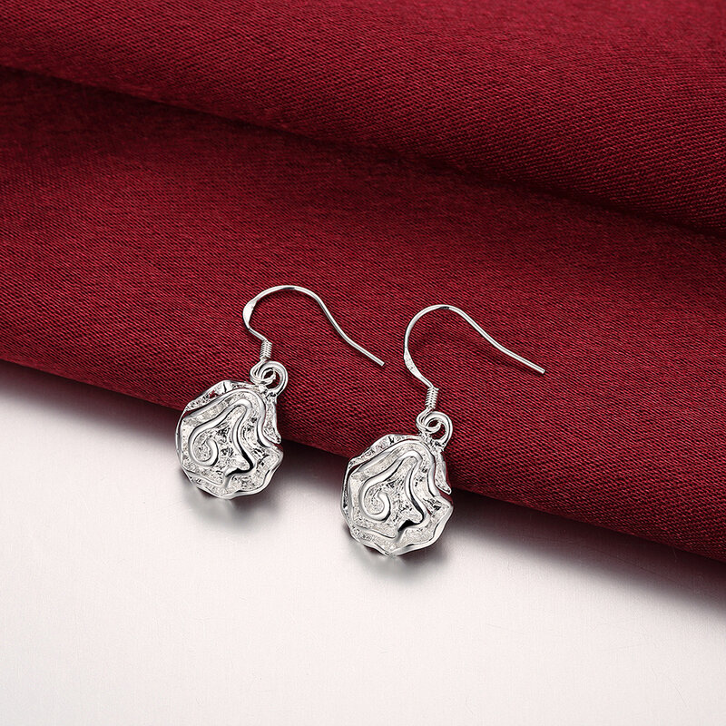 Hot New 925 Sterling Silver Pretty Rose flower Earrings for Women Fashion temperament Holiday gift classic party wedding Jewelry