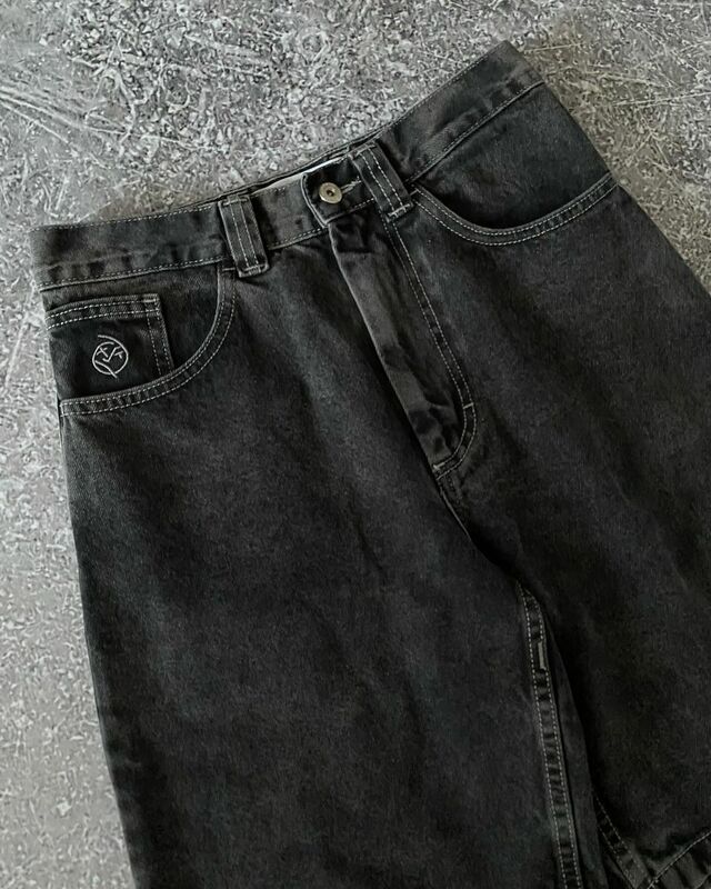 Vintage preto Polar Baggy Jeans para homens, bordado gráfico, Hip Hop Streetwear, calças de basquete, Big Boy Calças, Y2K