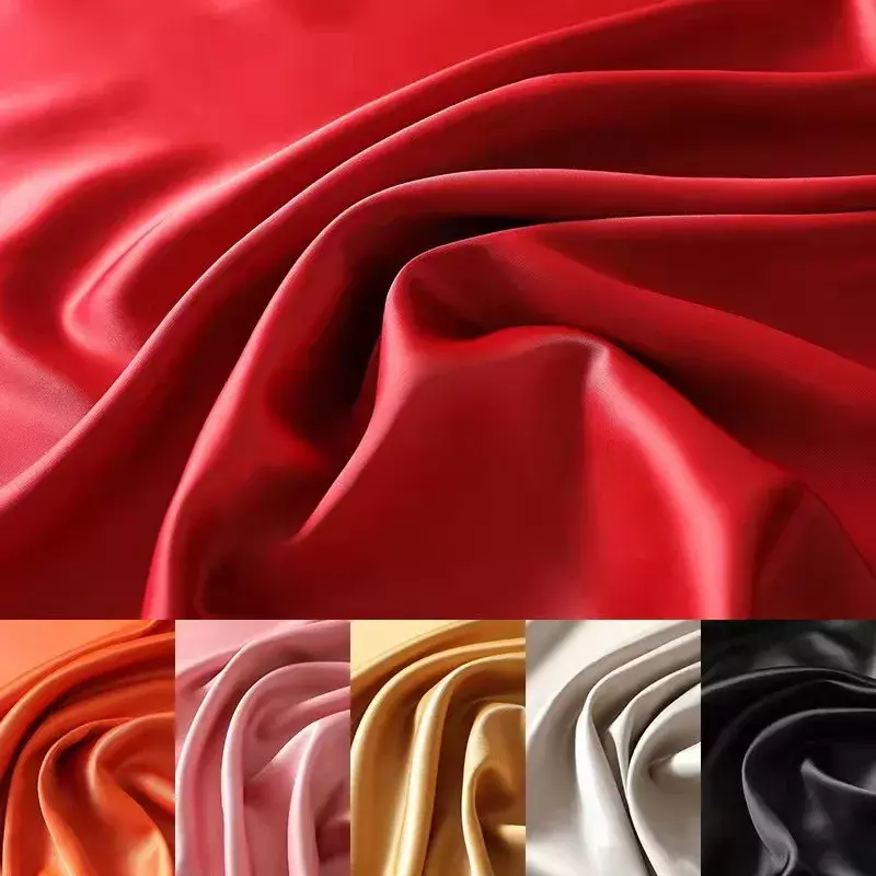 Pogrubione mikro-materiał satynowy na metr do sukienek odzież qipao koszul do szycia gładkiego błyszczącego letnie ubranie czerwonego