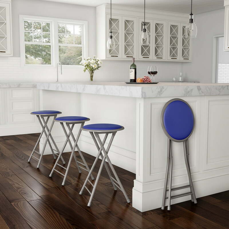 Cadeiras de bar dobráveis para cozinha, fezes em altura contrária, cor real, pesados, 24 in