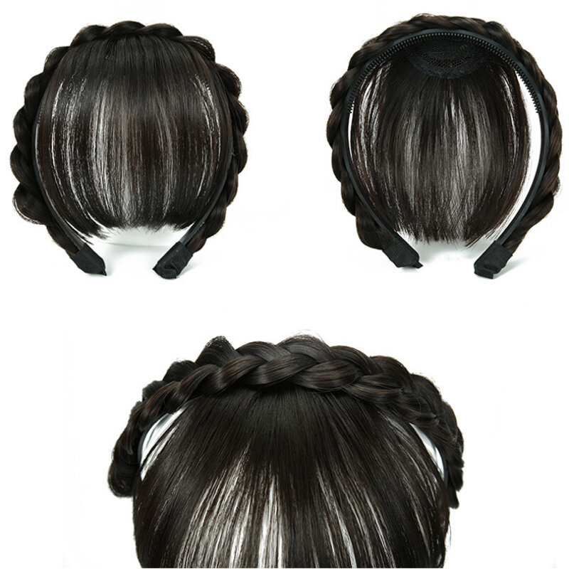Fishbone trança perucas para mulheres, cabelo banda bangs, fofo, invisível airs, leve, confortável, extensão, uso, moda