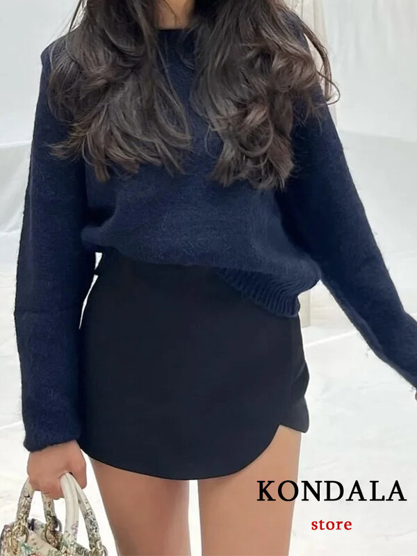 KONDALA-Mini saias assimétricas para mulheres, cintura alta, bolsos traseiros, perna larga, zíper, shorts femininos, moda casual, 2024