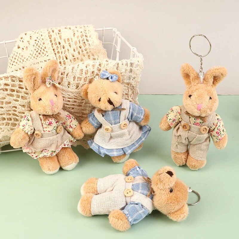 Kawaii Cartoon Wear Clothes Bear Plush Toy Keychain Soft Stuffed Doll Keyring Pendant Backpack Car Bag Key Ring Decor Kid Gift
