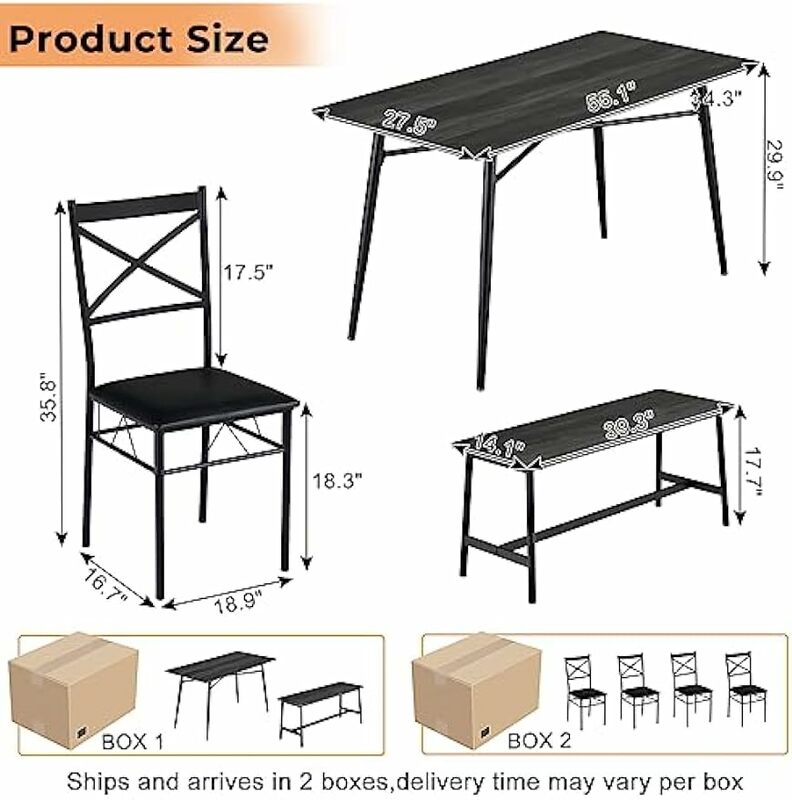 모던 식탁 세트, 직사각형 주방 식탁, 벤치, 나무 식탁 세트, 덮개를 씌운 의자, 6 개, 55 인치