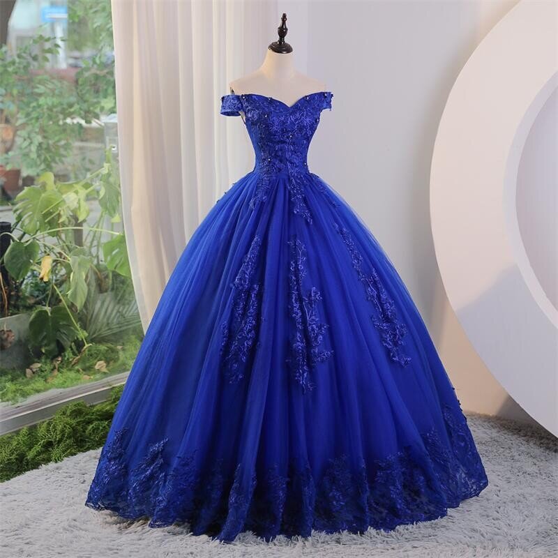 Ashley Gloria letnia nowa niebieskie sukienki Quinceanera słodka sukienka na imprezę w kwiaty luksusowe koronki suknia balowa klasyczne Boho Vestidos dla dziewczynek
