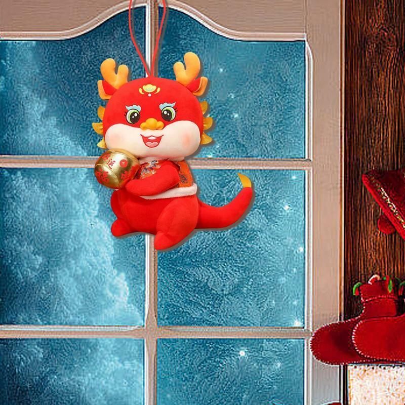 Zodiac Dragon Plush Stuffed Animal Dolls Comfortable Soft Lucky Red Chinese New Year Dragon Plush For Home Party Decorations