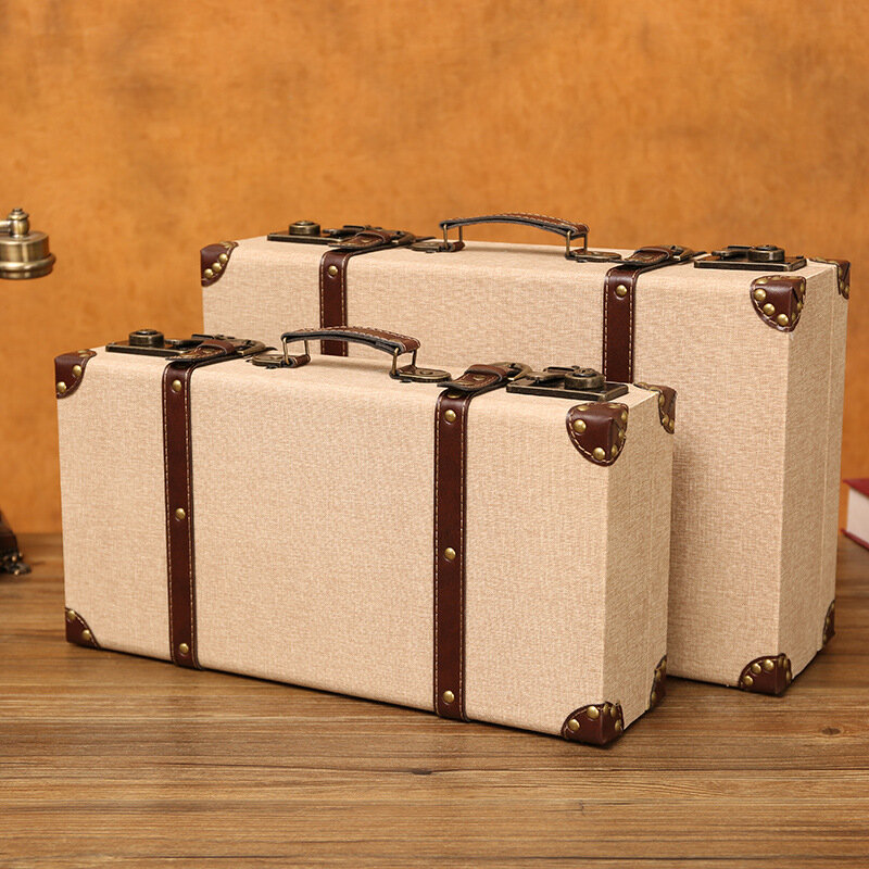 Estojo de couro estilo europeu, caixa de armazenamento de madeira retro, maleta antiquada de viagem