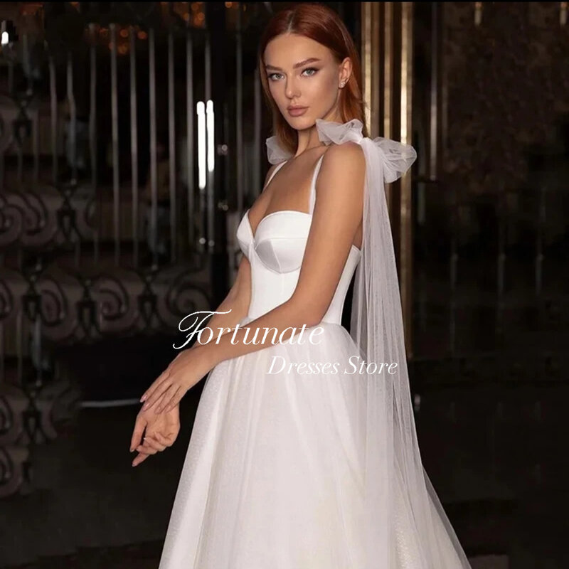 Sirene Elegant Spaghetti Straps Ribbons Sweetheart Tulle Wedding Dress Princess Backless Lace Up Floor Length Satin Bridal Gowns