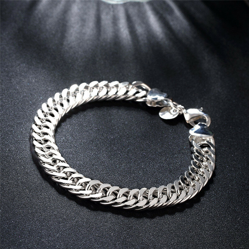 Szlachetna 925 srebrna kwadratowa bransoletka z solidnym łańcuchem dla kobiet mężczyzn Charm Party Gift biżuteria ślubna darmowa wysyłka
