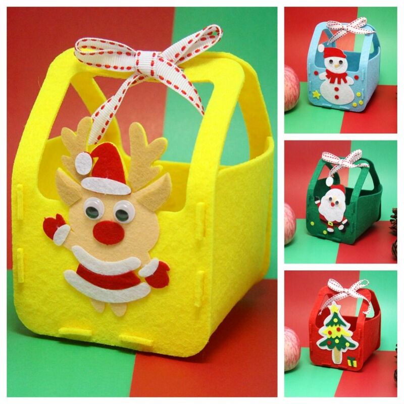 Non-woven Fabric DIY Xmas Candy Bag Christmas Tree House Decoracion Portable Elk Handbag Kriss Kringle Snowman