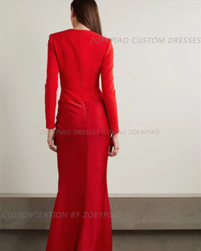 Red Sheath O Neck Formal Event Evening Dresses Full Sleeves Custom Prom Dress Pagenat Arabic Club Sheath Party Gowns