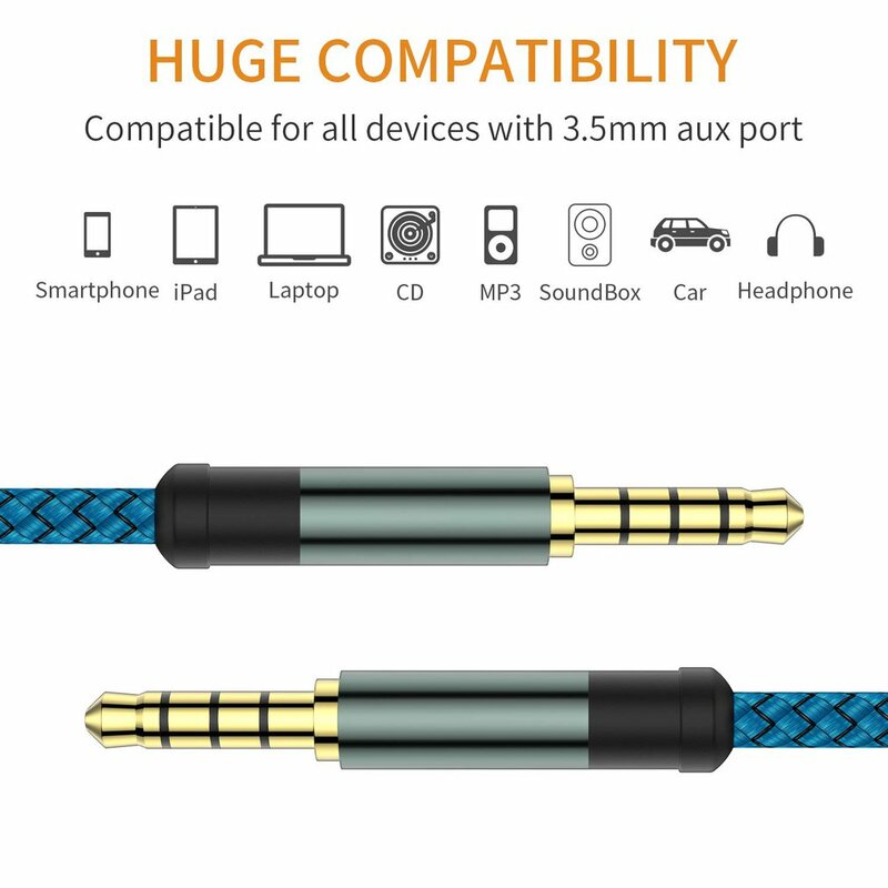 Cable auxiliar de 1,5 m/3m y 3,5mm, Conector de Audio de 3,5mm, Conector de altavoz, Cable trenzado plano redondo, Cable de datos de Audio para teléfono y auriculares