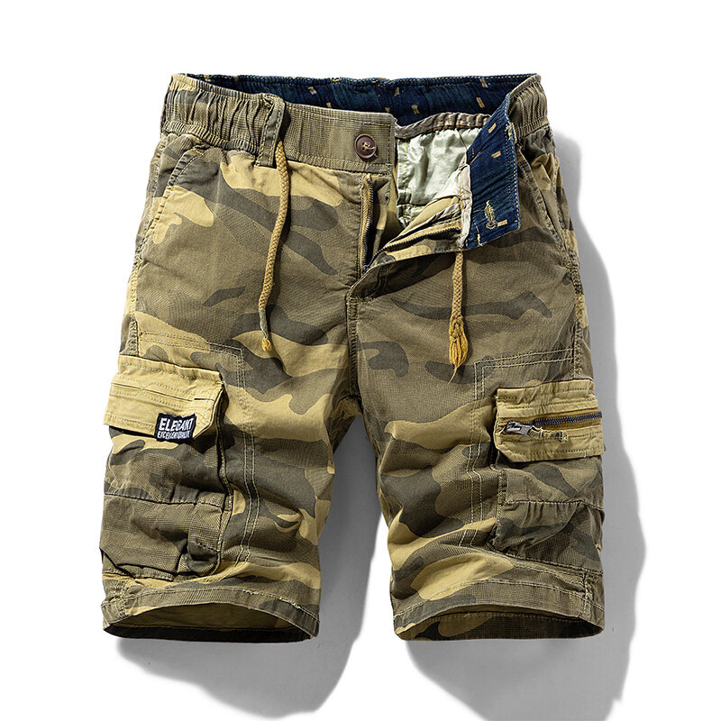 Pantalones cortos de camuflaje para hombre, Shorts de algodón con múltiples bolsillos, informales, de talla grande, a la moda, para primavera y verano