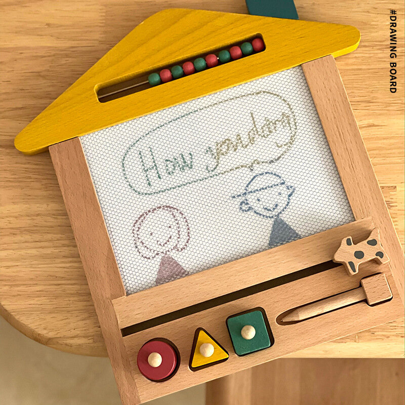 Magnetyczna drewniana tablica do pisania dla dzieci zabawna Graffiti tablica do pisania w domu kolor i kształt poznanie artystyczna wyobraźnia