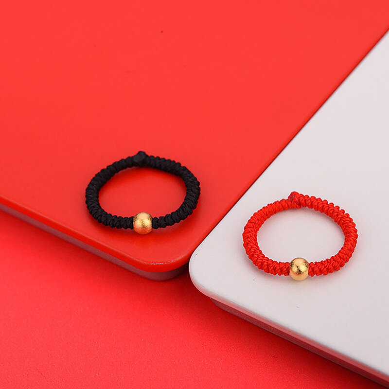 Cincin tali manik-manik sederhana buatan tangan tali tenun merah hitam perhiasan jari hadiah pesta