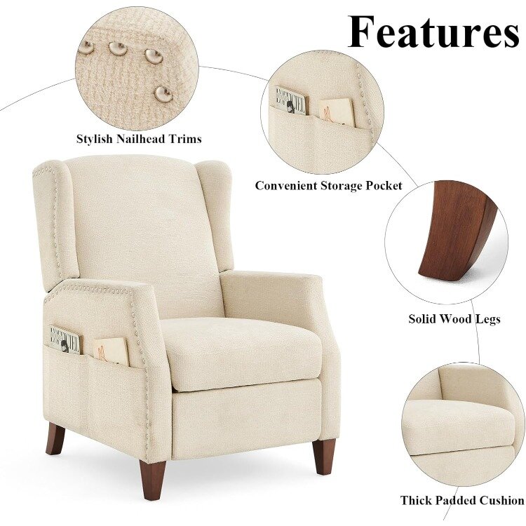 COLAMY fotel fotel z oparciem z torba do przechowywania, tapicerowanym fotelem do salonu, pojedynczym rozkładanym fotelem