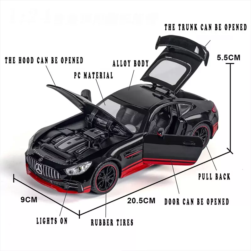 1:24 Mercedes-Benz AMG GTR Sports Alloy Car Model Metal Diecast Toy Car Modification Simulation Sound & Light Gift For Boy