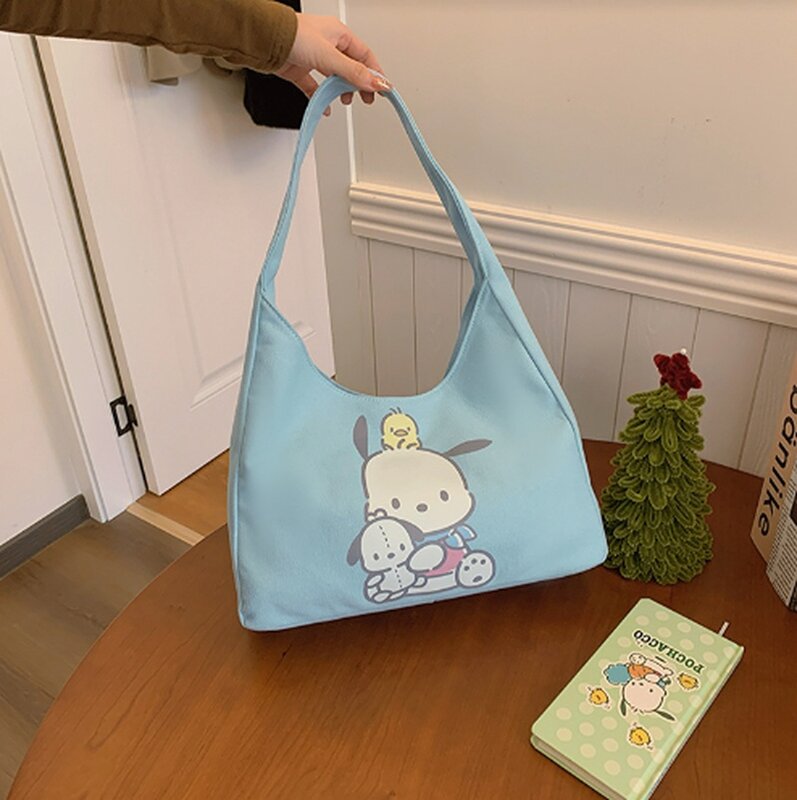 Tas kanvas Sanrio autentik, tas kanvas kartun Melody, tas bahu motif, kapasitas besar, tas tangan penampilan tinggi