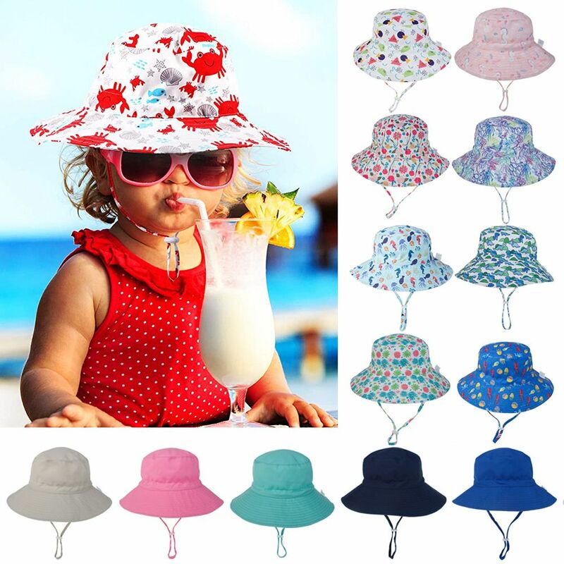 Защита от УФ-лучей для шеи и ушей от 0 до 8 лет, широкополая шляпа с регулируемым ремешком для подбородка, Пляжная шапка, Детская шляпа от солнца, Панама