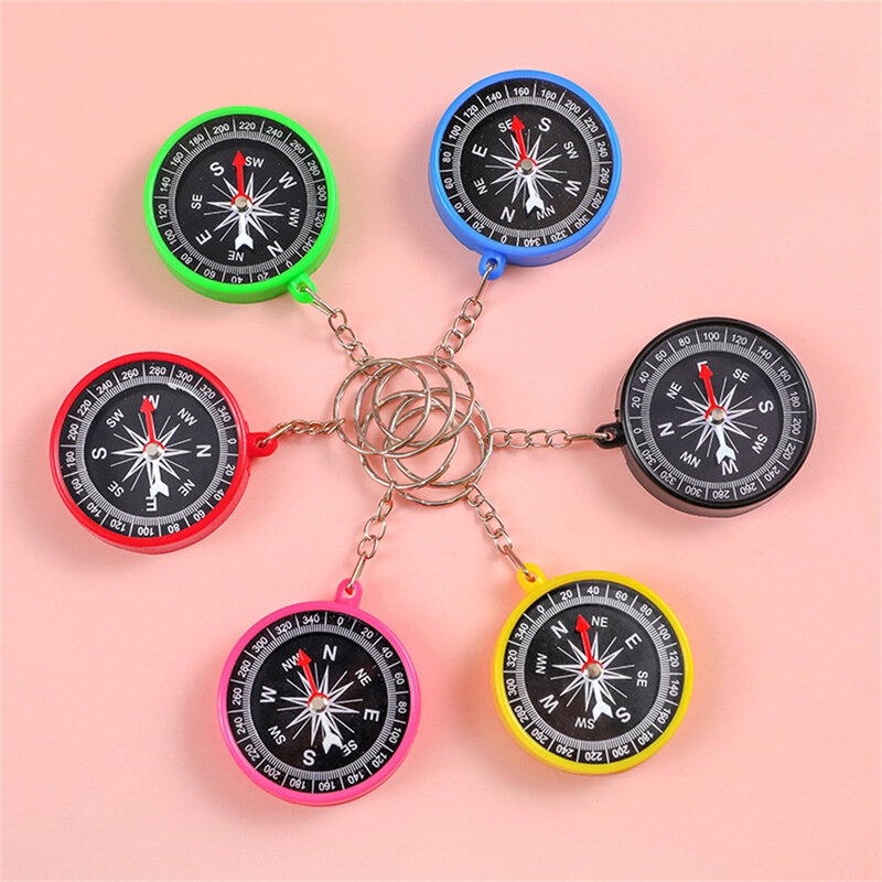 1PC Mini Outdoor Compass Keychain Student Puzzle Learning Supplies Science Teaching Compass Key Chains Kids Gift Travel Key Ring