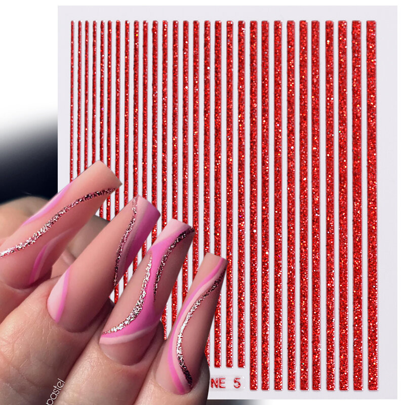 3D линии, наклейки для ногтей, серебристые, розовые, золотистые металлические полосатые буквы, наклейки, изогнутые гелевые Слайдеры для ногтей, декор для маникюра
