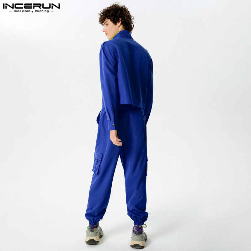 INCERUN-Conjunto de ropa de calle para hombre, corta Camisa de manga larga con solapa, pantalones, trajes informales de dos piezas, S-5XL, 2024