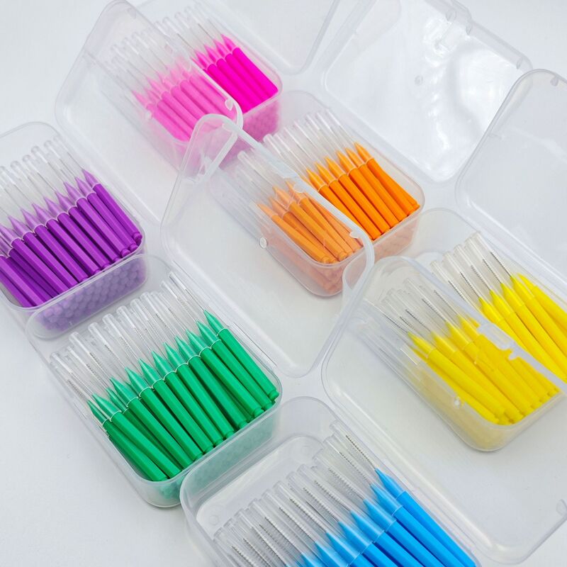 Sikat Interdental 0.6-1.5mm, 60 buah alat kebersihan mulut gigi dorong tarik Escova menghilangkan makanan dan plak