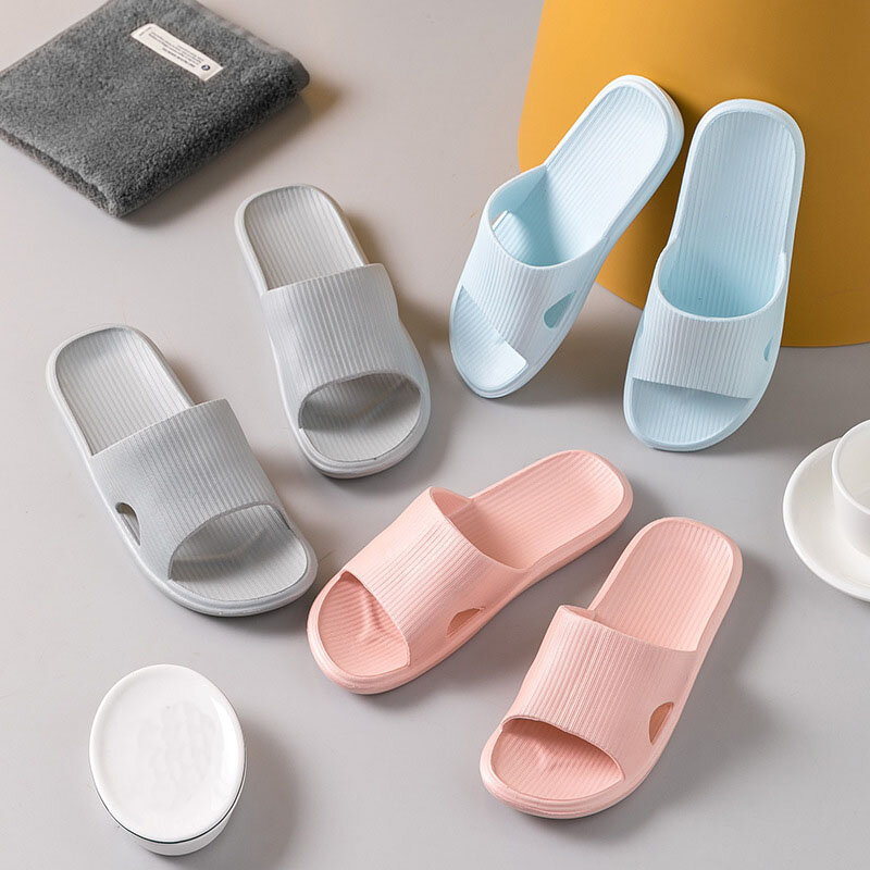 WDZKN New Concise Summer Home Slippers Women Solid Color EVA Lightweight Bathroom Non-slip Slippers Indoor Couple Flat Slides