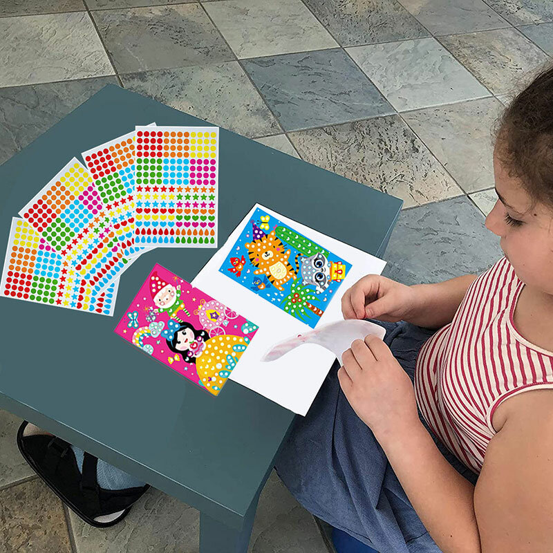 어린이 도트 색칠하기 책, DIY 컬러 도트 만화 동물 그림 모자이크 퍼즐 스티커, 창의적인 교육 장난감 배우기