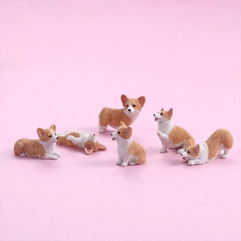 Figurki miniaturowe figurki Mini zwierząt Corgi imitacja psa figurki z żywicy dla dzieci akcesoria do dekoracji domu prezent dla dziecka ozdoba samochodu