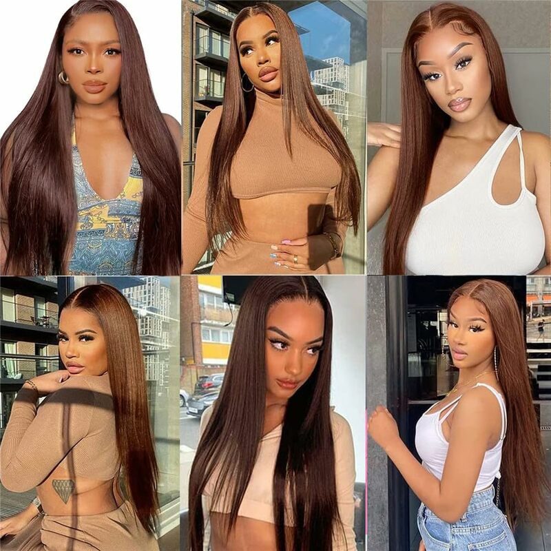 30 Chocolate Brown Lace Front Human Hair Wigs 13x6 HD Transparent Straight Lace Frontal Wigs Colored Human Hair Wigs For Women