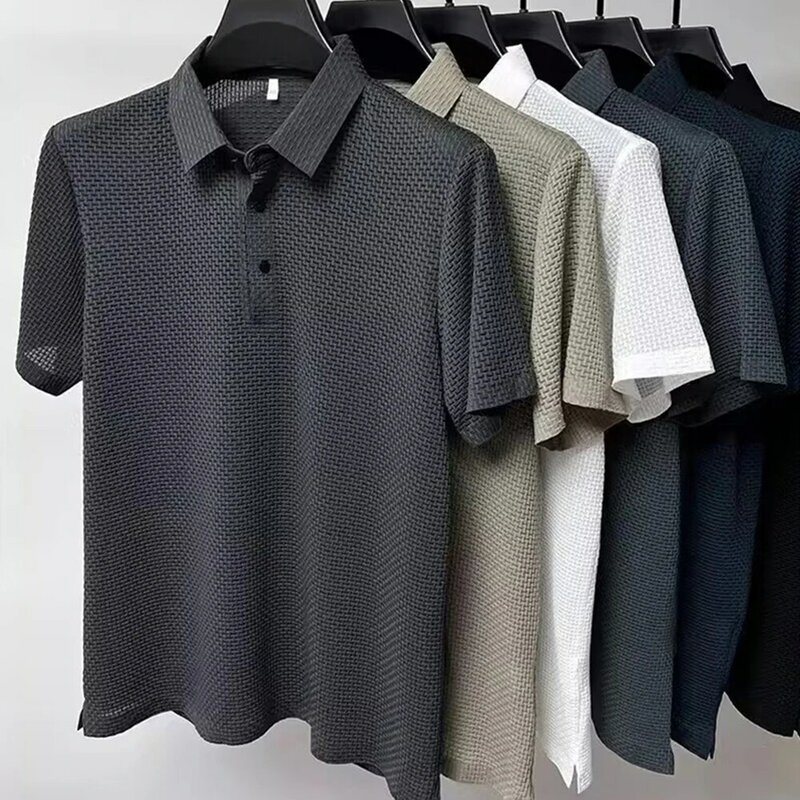T-shirt casual masculina para escritório muscular, manga curta, ajuste fino, cor sólida, vestido de verão, camiseta, tops de negócios, costela