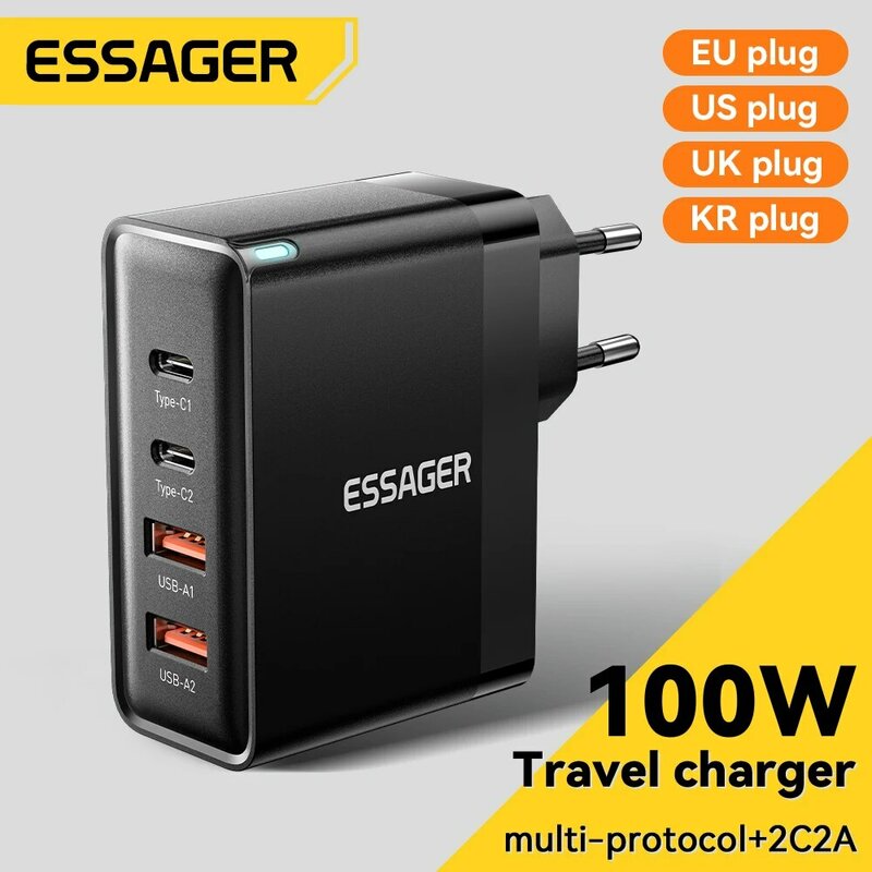 Essager 100W GaN USB tipo C Caricabatterie PD QC Quick Charge 4.0 3.0 tipo C Ricarica Rapida Per iPhone 14 13 12 Xiaomi Macbook