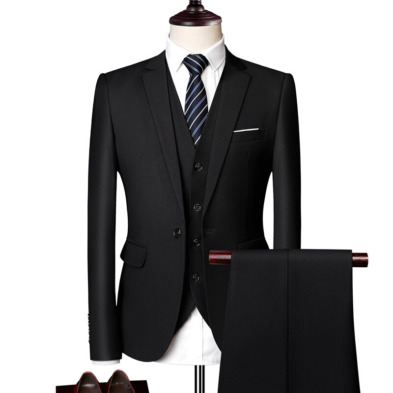 Высококачественные брендовые деловые мужские блейзеры 5XL 6XL (пиджак + жилет + брюки), свадебное платье для жениха из трех предметов, однотонные костюмы