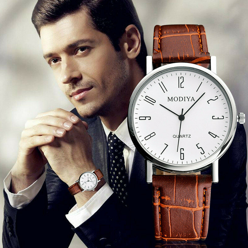 Reloj de pulsera de cuero para hombre, cronógrafo de cuarzo, informal, sencillo, de negocios, regalo, nuevo