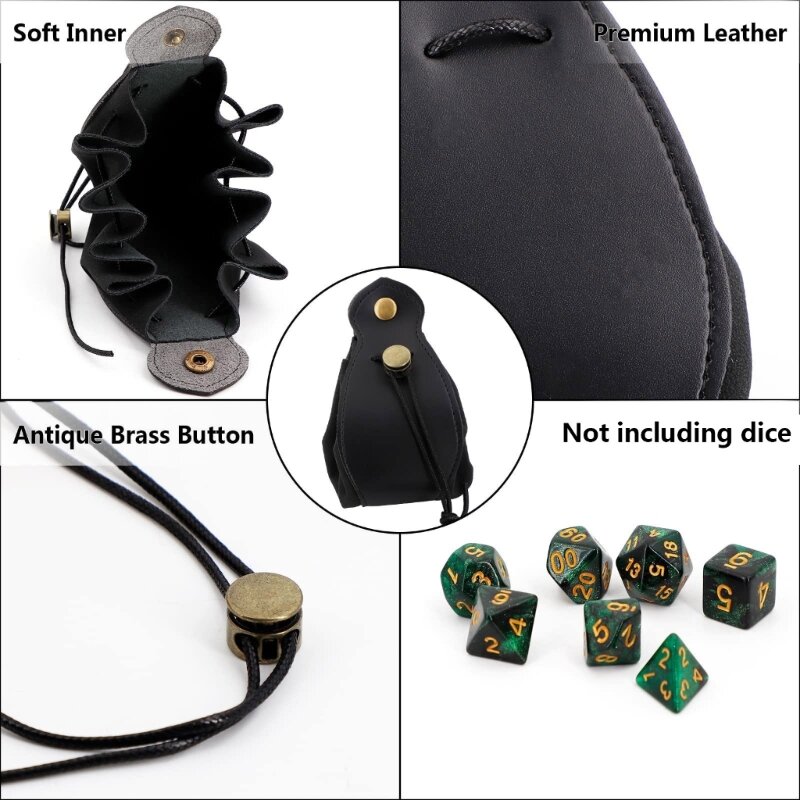 Bolsa de cuero con cordón, monedero portátil, bolsa de cinturón, bolsa de almacenamiento de dados, R66E