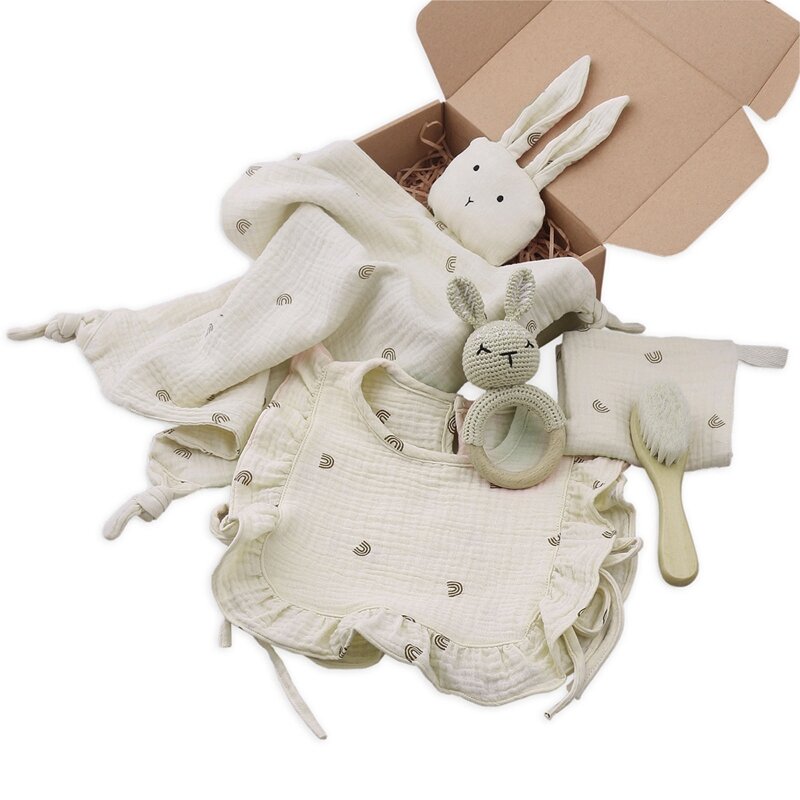 5 Stücke Baby Spielzeug Geschenke Holz Häkeln Rassel Beißring Waschen Waschlappen Kleinkinder Lätzchen