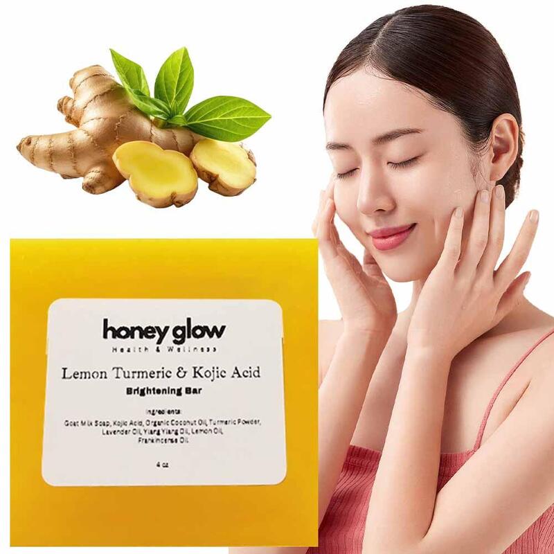 Honey Glow Lemon Turmeric Kojic Acid Soap Bar Cleansing Natural Skin Acid Sensitive Turmeric Soap Bar Kojic Soap Handmade J2S1