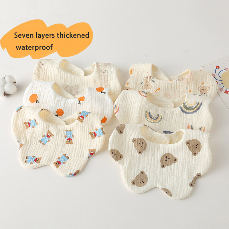 New 7 Layers Cotton Baby Bibs Waterproof Print Saliva Towel Newborn Burp Cloths Bandana Scarf for Boy Girl Feeding Drool Bib