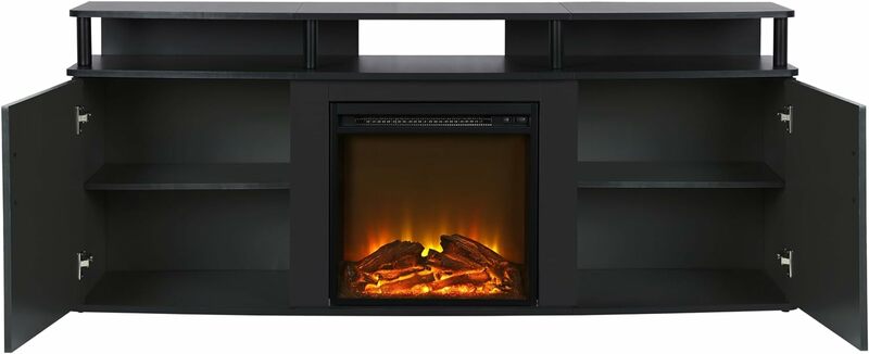 New 2024 Carson Electric Fireplace TV Console for TVs up to 70", Black  | USA | NEW