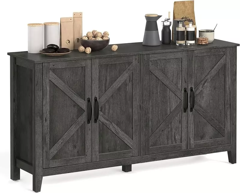 Credenza Sideboard Table, Kitchen Cupboard with Adjustable Shelves for Living, Dining Room, Entryway, Charcoal Gray ULSC381T04