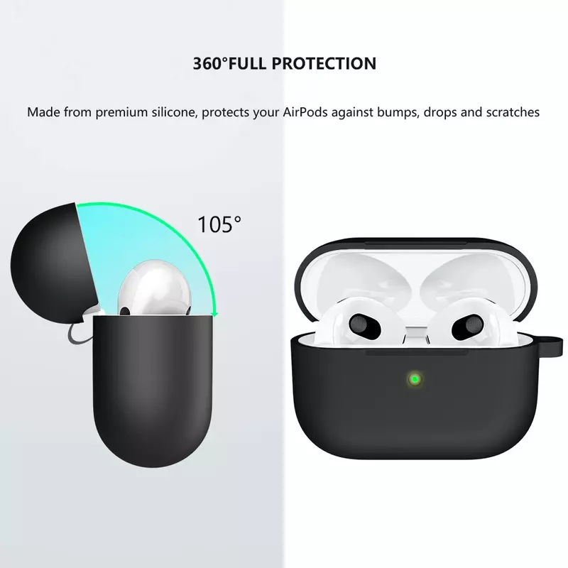 Fone de ouvido estojo protetor com gancho, capa de silicone, fones de ouvido, Apple AirPods 3, 3rd Gen
