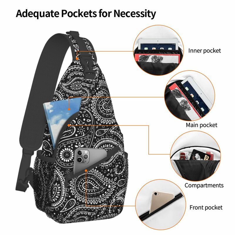 Bohemian Art Crossbody Sling Bags Small Chest Bag Boho Paisley Shoulder Backpack Daypack for Hiking Outdoor Biking Pack