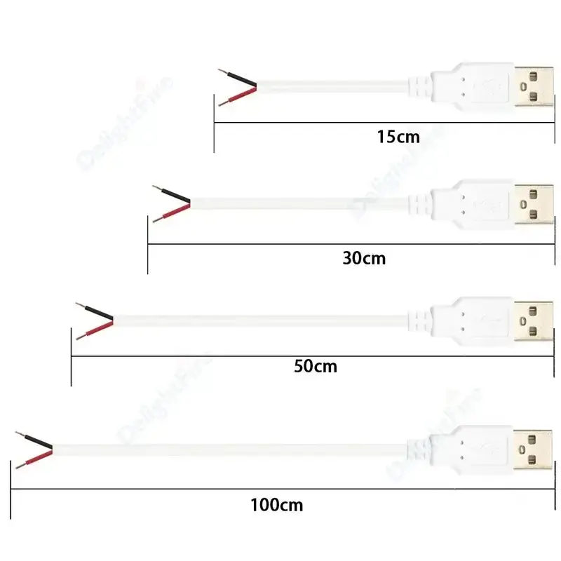 USB 2.0 수 플러그 2 핀 베어 와이어 USB 전원 케이블, DIY 피그테일 케이블, USB 장비 설치, DIY 교체 수리 소형 팬