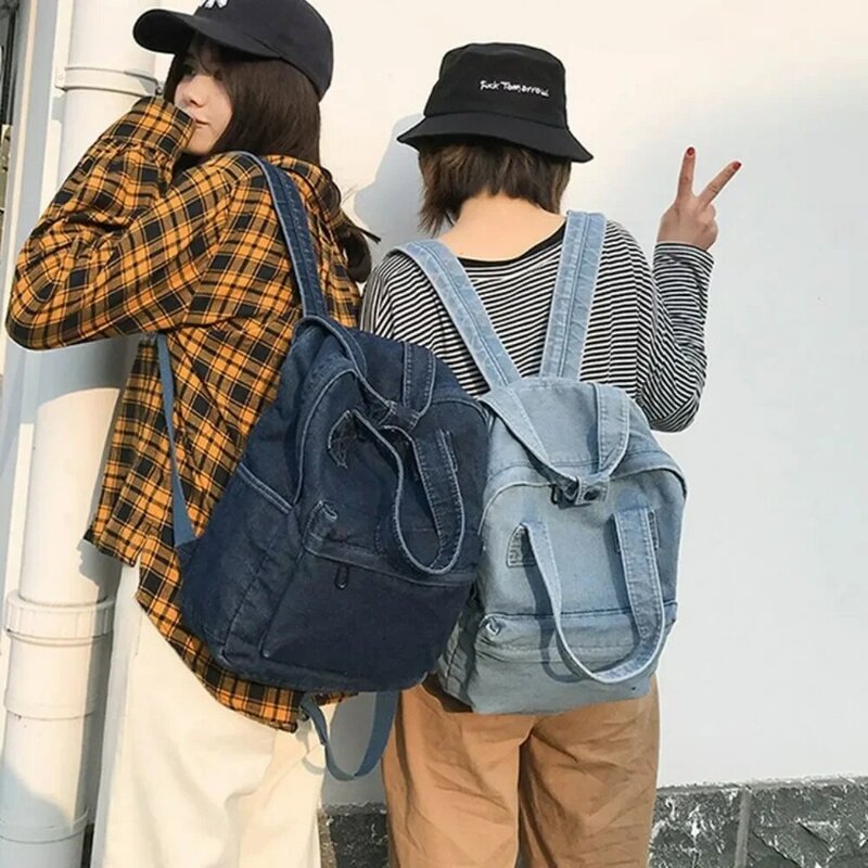 Wegańskie jeansowe plecaki damskie proste wszechstronne torby szkolne nastolatki na co dzień trwałe plecak o dużej pojemności