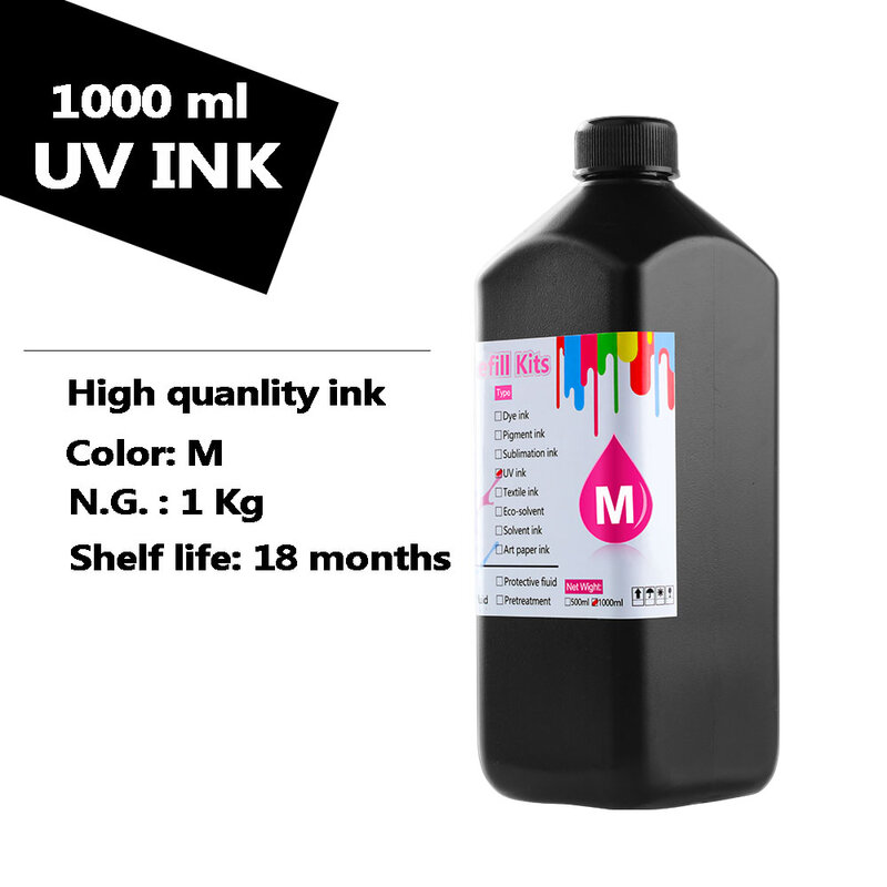 Encre UV LED pour imprimante Epson, 1000 ml/bouteille, DX5, DX6, DX7, DX9, DX10, XP300, XP Female Cruc800, WF5110, WF7610, L800, L805, 1390, R280, Rgain R1800